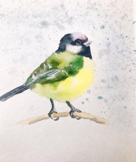 Синичка акварелью