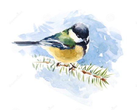 Синица акварелью