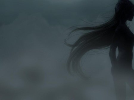 Силуэт девушки с длинными волосами