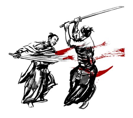 Бой самураев на мечах