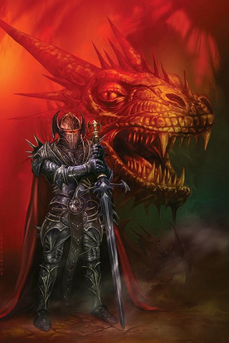 Фэнтези дракон и рыцарь