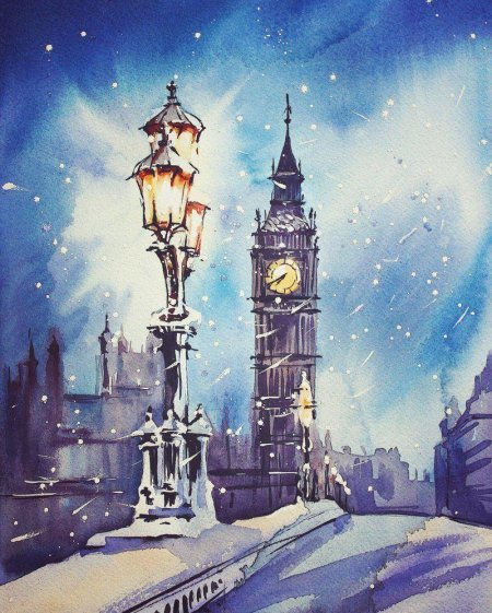 Биг-Бен Лондон акварель