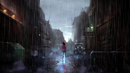 Дождливая улица аниме фон