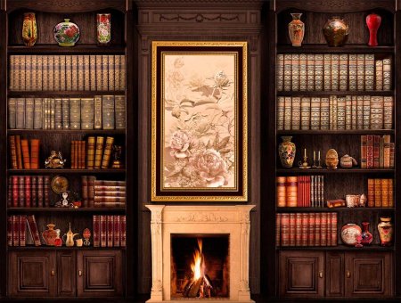 Книжный шкаф с камином