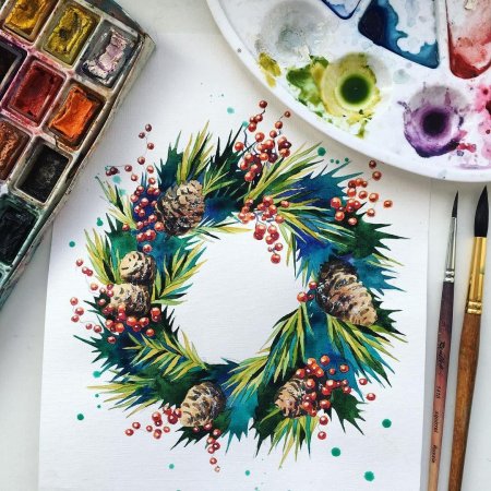 Новогодние рисунки акварелью