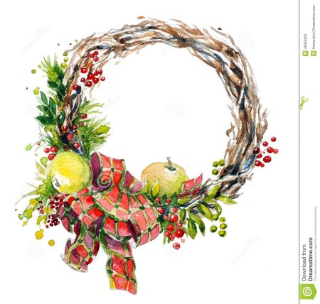 Новогодний венок акварель