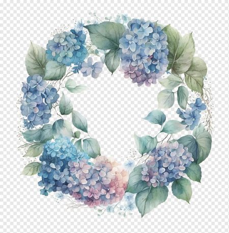 Синяя гортензия акварель