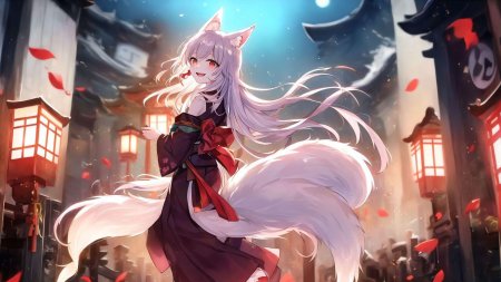 Аниме девочка с ушами и хвостом