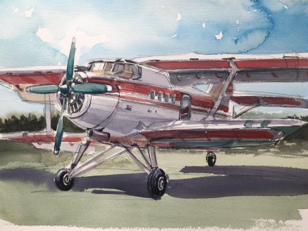 Самолет акварель