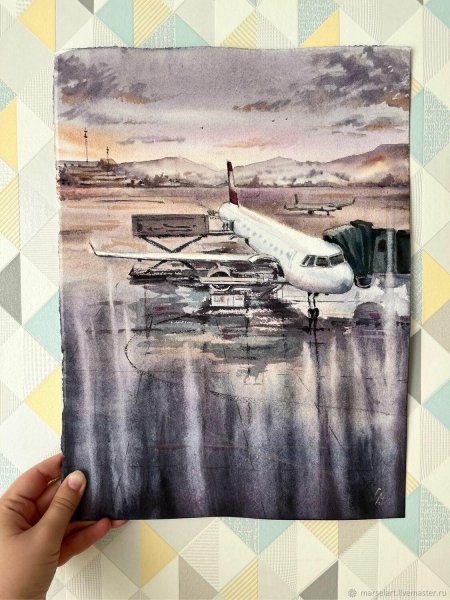 Самолет акварель