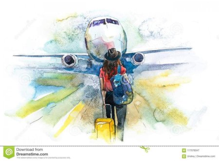 Самолет акварель