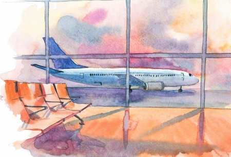 Самолет акварель