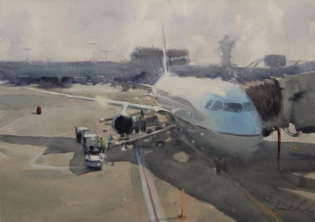 Самолет акварель