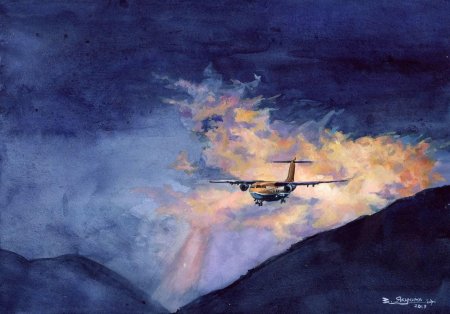 Самолет акварель