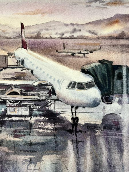 Самолет акварель