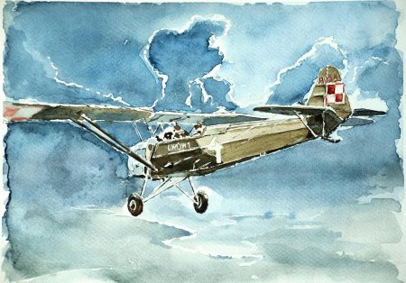 Военный самолет акварель