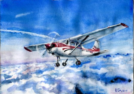 Самолет акварель