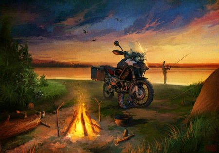 Пейзаж с мотоциклом