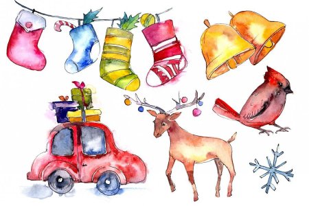 Елочные игрушки акварель