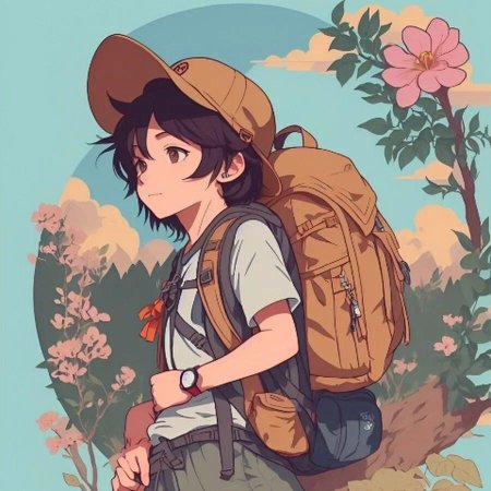 Аниме туриста с рюкзаком