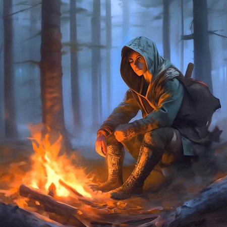 Сталкер у костра арт