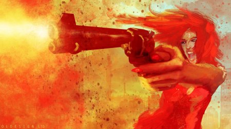 Рыжая девушка с оружием