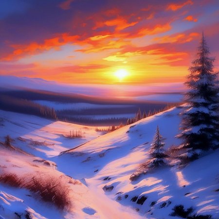 Зимний закат рисунок