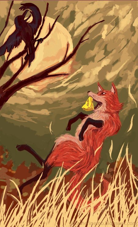 Ворона и лисица иллюстрации