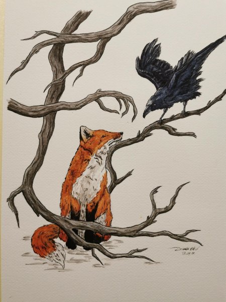 Иллюстрация к басне крылова ворона и лисица