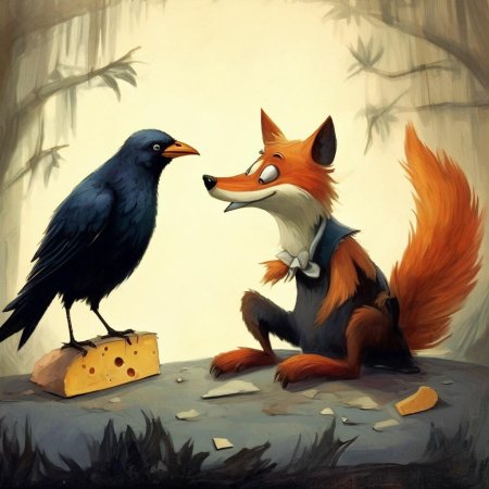 Ворона и лисица иллюстрация