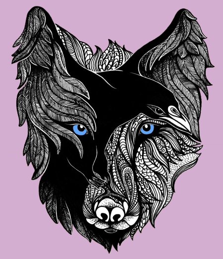Тату волк с вороном