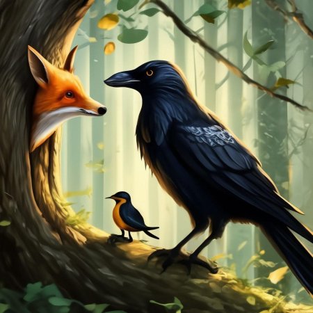 Ворона и лисица иллюстрация