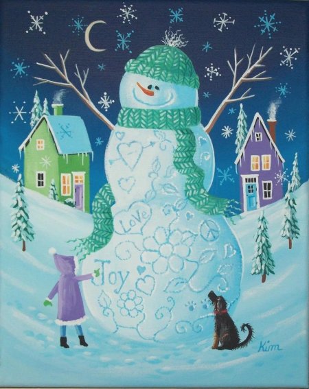 Снеговик гуашью