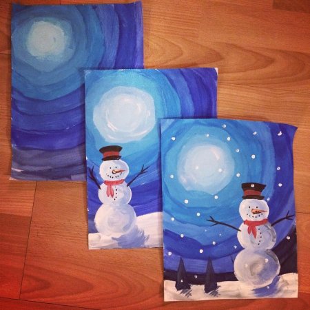 Снеговик гуашью