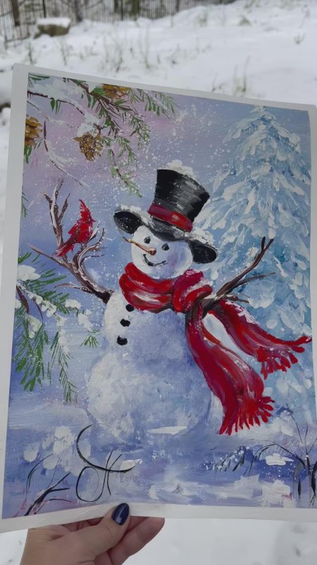 Снеговик красками