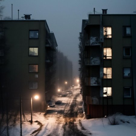 Зимние хрущевки ночью