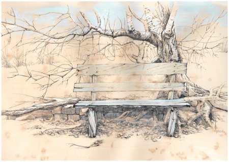 Лавочка акварелью