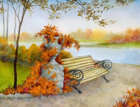 Пейзаж со скамейкой в живописи