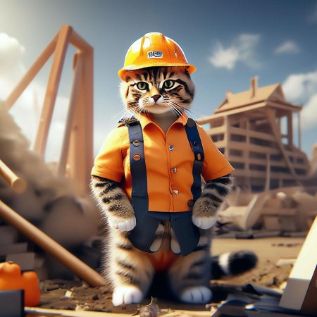 Кот в строительной каске