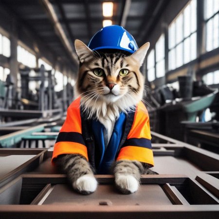 Кот работает на заводе