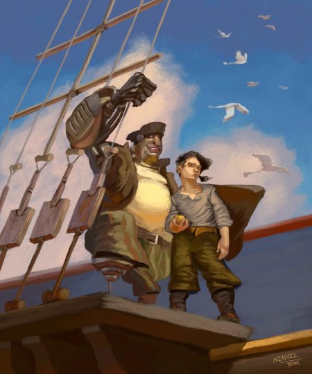 Джон Сильвер и Джим Хокинс остров сокровищ