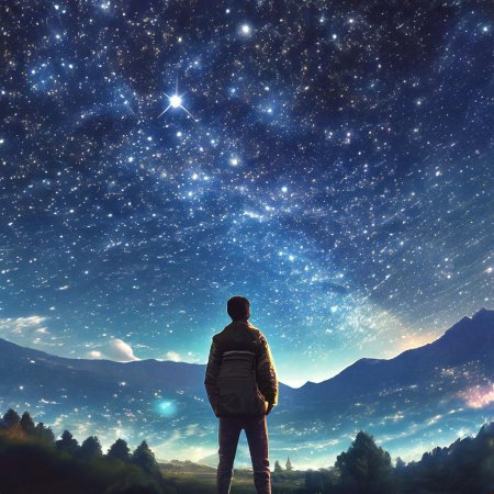 Человек смотрит на звездное небо