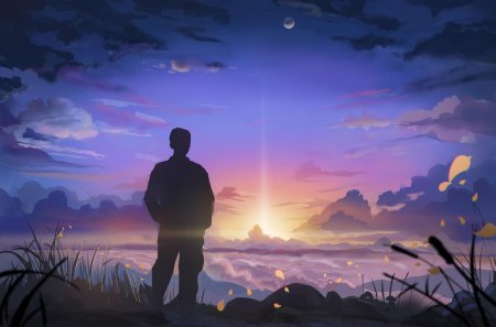 Человек уходит в закат арт