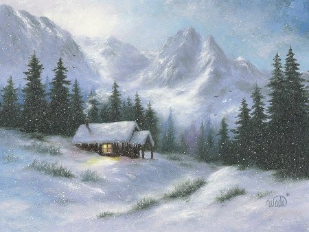 Зима в горах живопись