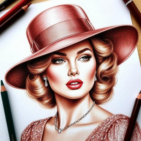 Дама в шляпе рисунок