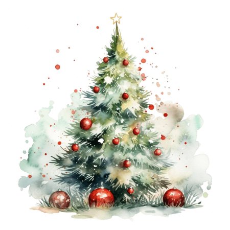 Новогодняя елка акварель