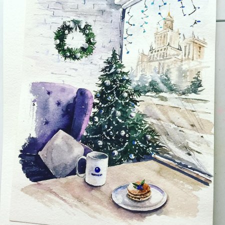 Акварельный скетч новый год