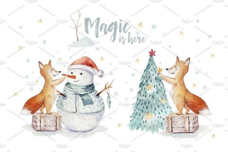 Новогодние открытки акварелью