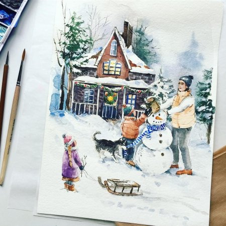 Новогодняя акварель