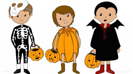 Дети в хэллоуинских костюмах рисунок